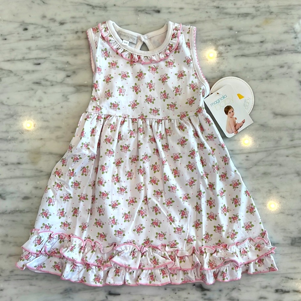 New Magnolia Baby Sleeveless Knit Sundress Pink Floral Diaper Cover Set